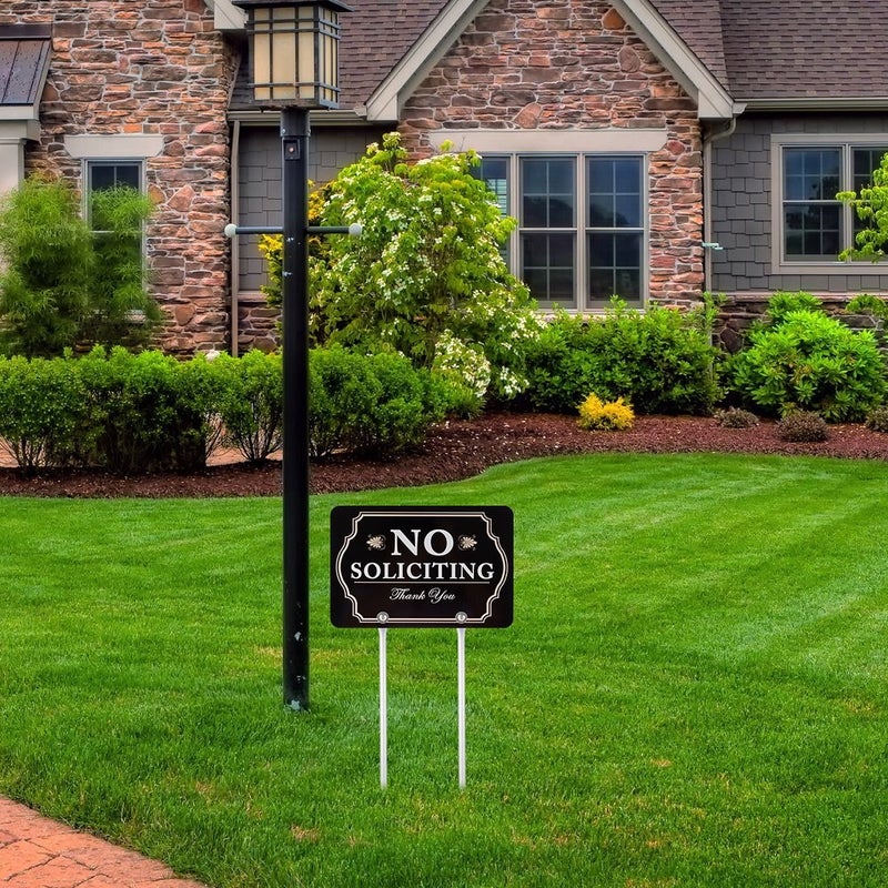 Kichwit No Soliciting Sign for House with Stakes, 12 x 8 Inch/21 Inch High, Aluminum Yard Sign for Home, No Solicitors Sign for Front Door - Image 3